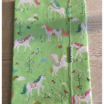 Buchhülle Buchumschlag Schule, Tagebuch , Rezeptbuch - DIN A 4 Einhorn grün