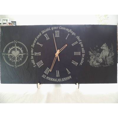 Personalisierte Möbeluhr aus Schiefer mit Wunschgravur & leisem Uhrwerk