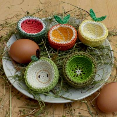 Häkelanleitung Eierbecher Früchte: Zitrone, Orange, Apfel, Kiwi, Melone, pdf-Datei