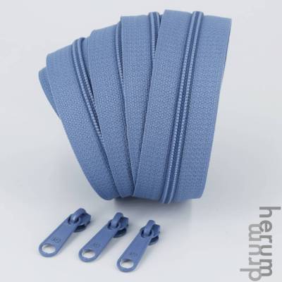 Endlosreißverschluss 3 mm PREMIUM – Made in Germany, 1 Meter + 3 Zipper, Oeko-Tex, mittelblau 