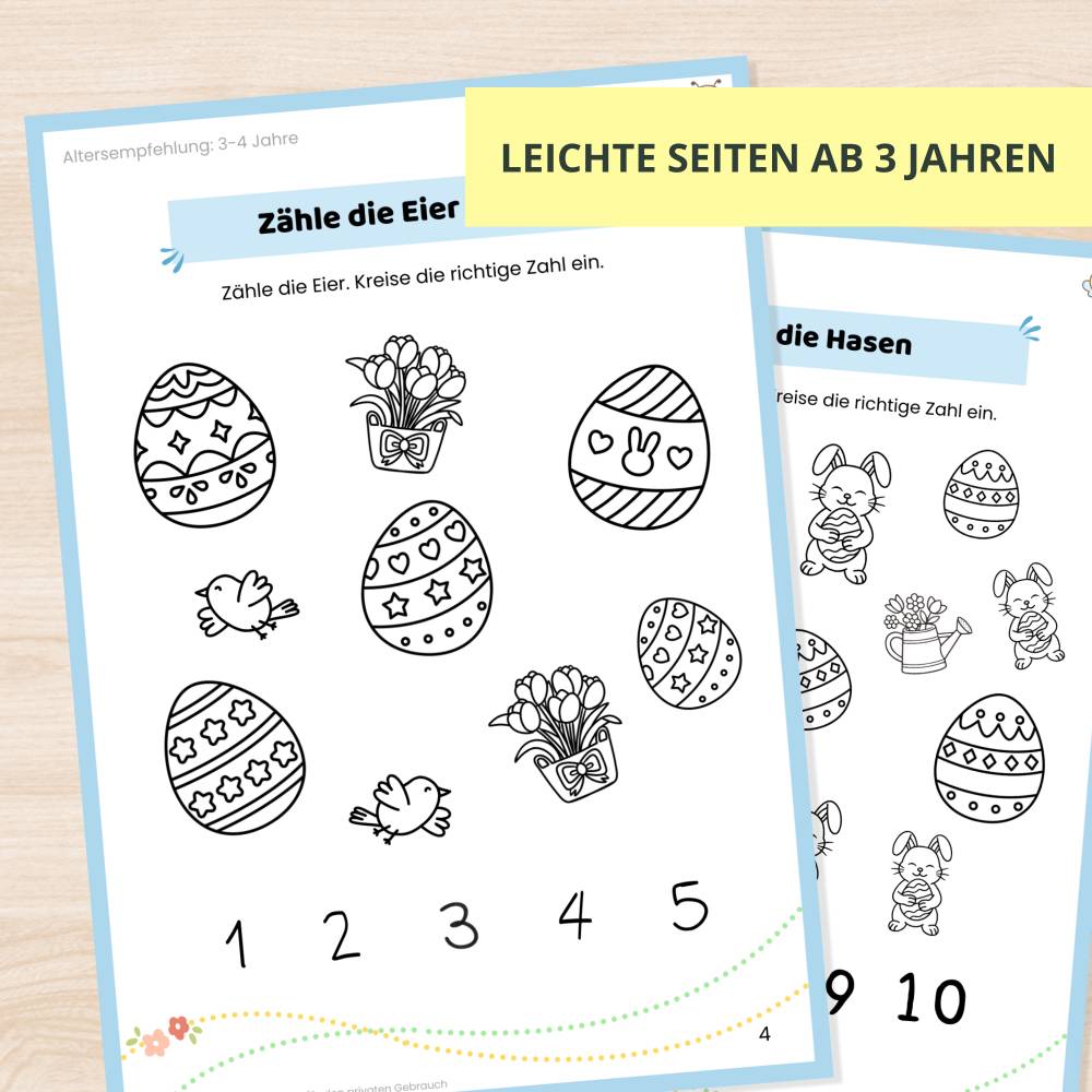 Oster Zahlen, Mengen, Farben Rätsel | Kinder 3-6 | Digitaler Download | 22 Seiten | PDF ausdrucken | Beschäftigung ohne Bild 6