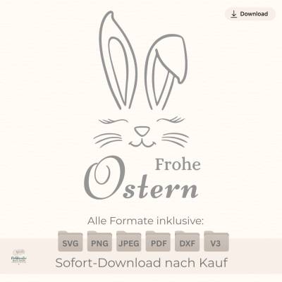 Plotterdatei „Frohe Ostern“ Hasengesicht – Digitale Datei SVG PNG für Osterdeko