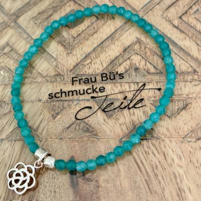 Handgefertigtes Armband aus grünem Achat mit 925 Silber – Facettierte 3 mm Perlen, 17 cm, für Stier, Steinbock, Skorpion