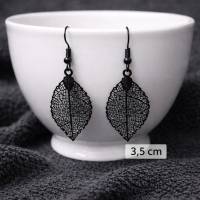 Filigrane schwarze Blätter Ohrringe – Edelstahl Ohrhänger auch mit 925 Haken