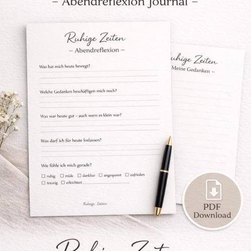Ruhige Zeiten – Abendreflexion Journal PDF zum Ausdrucken | Achtsamkeits Tagebuch für mehr innere Ruhe