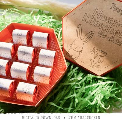 Hasenküsschen-Banderolen zu Ostern | Komplett-Set für eine ganze Küsschen-Packung | DIY-Ostergeschenk | süße Ostergrüße