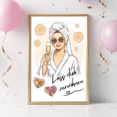 Geldgeschenk Druckvorlage Wellness – Gutschein zum Ausdrucken für Geburtstag, Entspannung, Spa & Therme