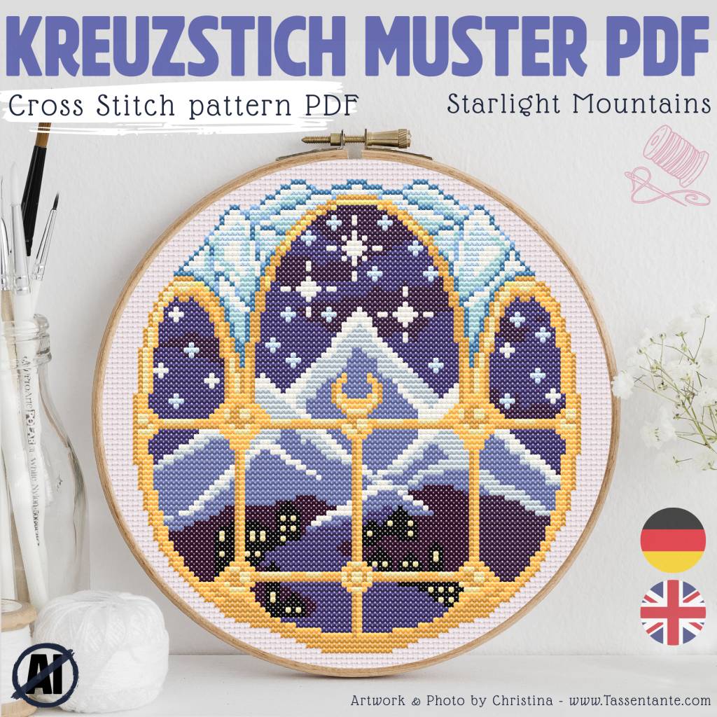 Kreuzstich Vorlage PDF - Romantasy Book Tok Stickvorlage - Berge im Sternenlicht Bild 1
