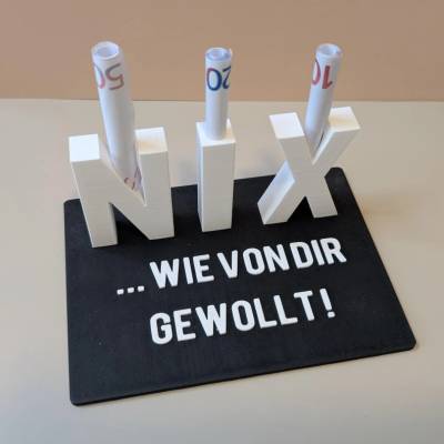 3D Geldgeschenk „NIX“ – witzige Geschenkidee für Geburtstag, Hochzeit, Weihnachten, wenn man eigentlich nix schenken wil