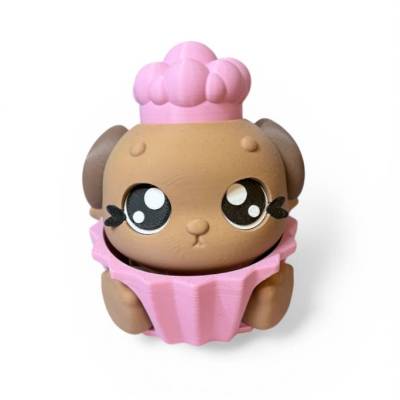 Kawaii Hündchen-Clicker Chibi Figur – Handgemacht, bewegliche Beine, pastellfarben, 3D-Druck