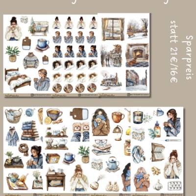 Cozy Days Sticker-Set für Journaling – Erholung, Tee & Wellness-Motive