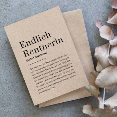 Endlich Rentnerin Karte personalisiert, Geschenk zur Rente Frau, Abschiedsgeschenk für Kollegin Rente auf Kraftpapier