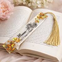 Personalisiertes Mama Lesezeichen mit Kindernamen aus Epoxidharz – Muttertagsgeschenk für Buchliebhaber