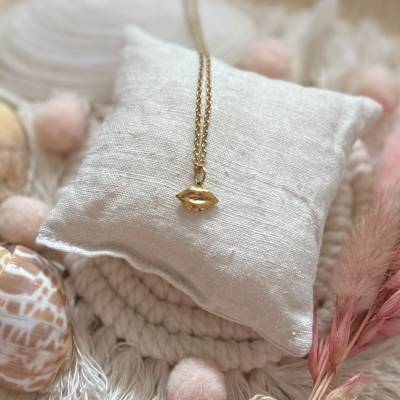 Halskette „French Kiss“ gold - Goldfarbene Edelstahl-Halskette mit Kussmund