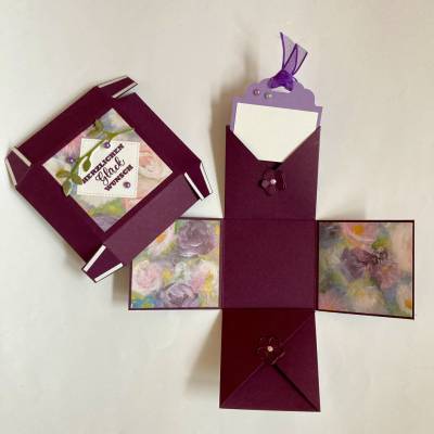 Geschenkbox, Explosionsbox, Geburtstag, Wunscherfüller, Geschenk,Lila/Bunt 7x7cm