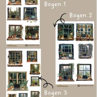 Fenster-Sticker Set für Journaling – Cozy Desk & Botanische Ausblicke
