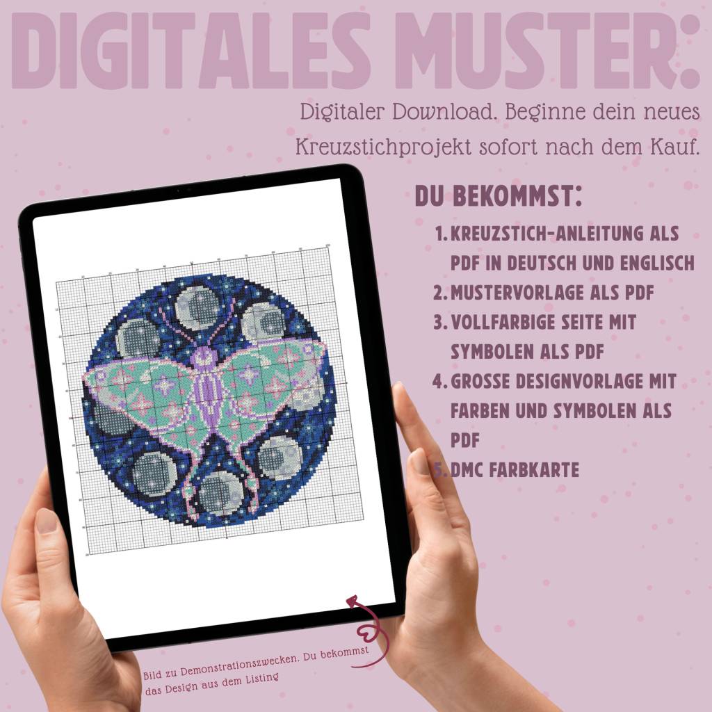 Kreuzstich Vorlage PDF - Lesezeichen - Romantasy - Nacht Königreich - Berge im Sternenlicht Bild 3