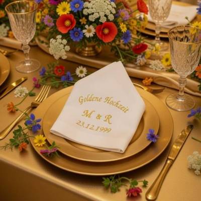 Stoffservietten Goldene Hochzeit mit Initialen und Datum