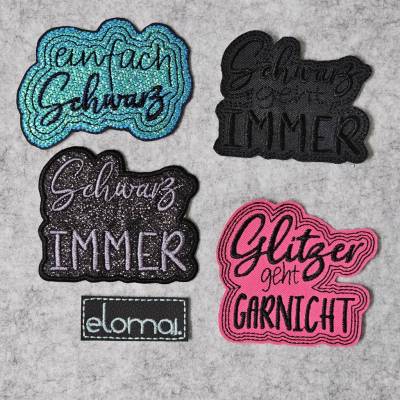 ITH-Stickdatei SET "Antiglitzer" Patches  6 Versionen - "Schwarz geht immer""Glitzer geht garnicht""einfach schwarz"