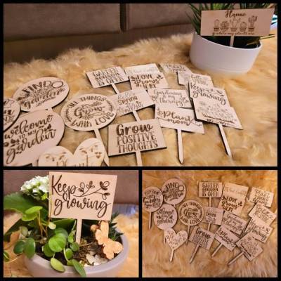 Gravierter Blumenstecker aus Holz | personalisierbar