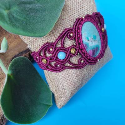 Makramee Armband Rubin-Fuchsit Amazonit – Verspieltes Design, Größenverstellbar