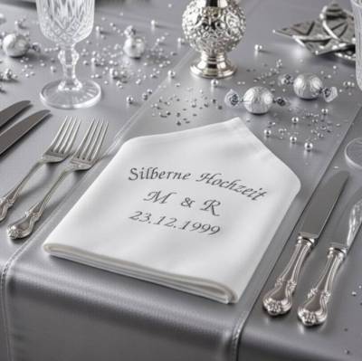 Stoffservietten Silberne Hochzeit mit Initialen und Datum