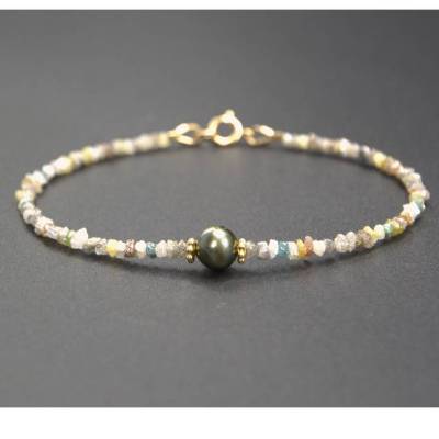 Zartes Rohdiamant Armband mit Süßwasserperle und Goldfilled-Verschluss – handmade in Germany