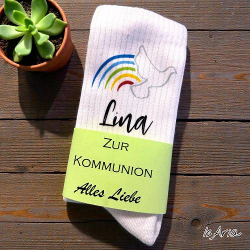 Konfirmanden Regenbogen Socken / Friedenstaube / religiöse Socken/ Tennissocken/ Geschenk Firmung/Kommunion/Konfirmation