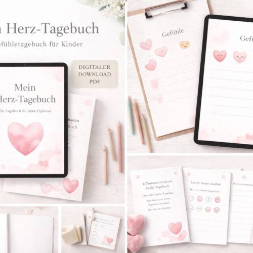 Gefühletagebuch für Mädchen – Herz-Tagebuch als PDF | Gefühle verstehen, malen & schreiben | Aquarell Design