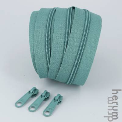 Endlosreißverschluss 3 mm PREMIUM – Made in Germany, 1 Meter + 3 Zipper, Oeko-Tex, minttürkis