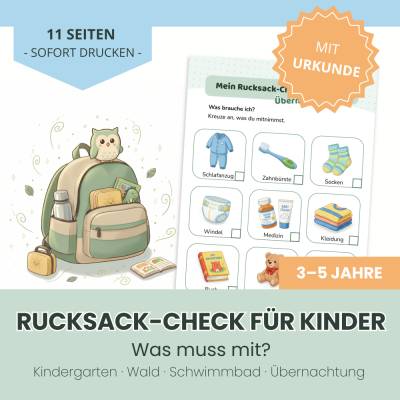 Rucksack Packliste Vorlage Kinder 3-5 | Digitaler Download | Kindergarten Routineplan | Kindergartenrucksack | Checklist