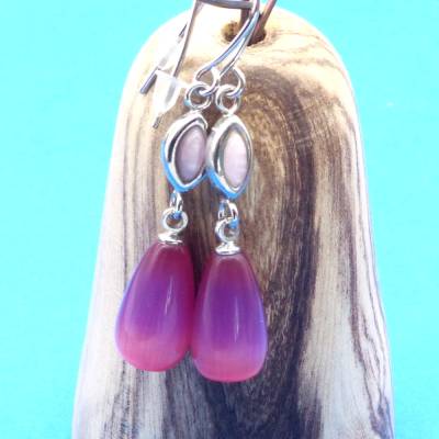 Ohrhänger Tropfen, Länge 4,5 cm, rosa beere silber, Ohrringe, Ohrschmuck