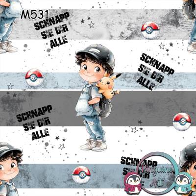 M531 PummelPinguine Exklusiver „Kinder Stoff Junge mit Rucksack und Tier Kawaii Abenteuer Stoff Jungs"