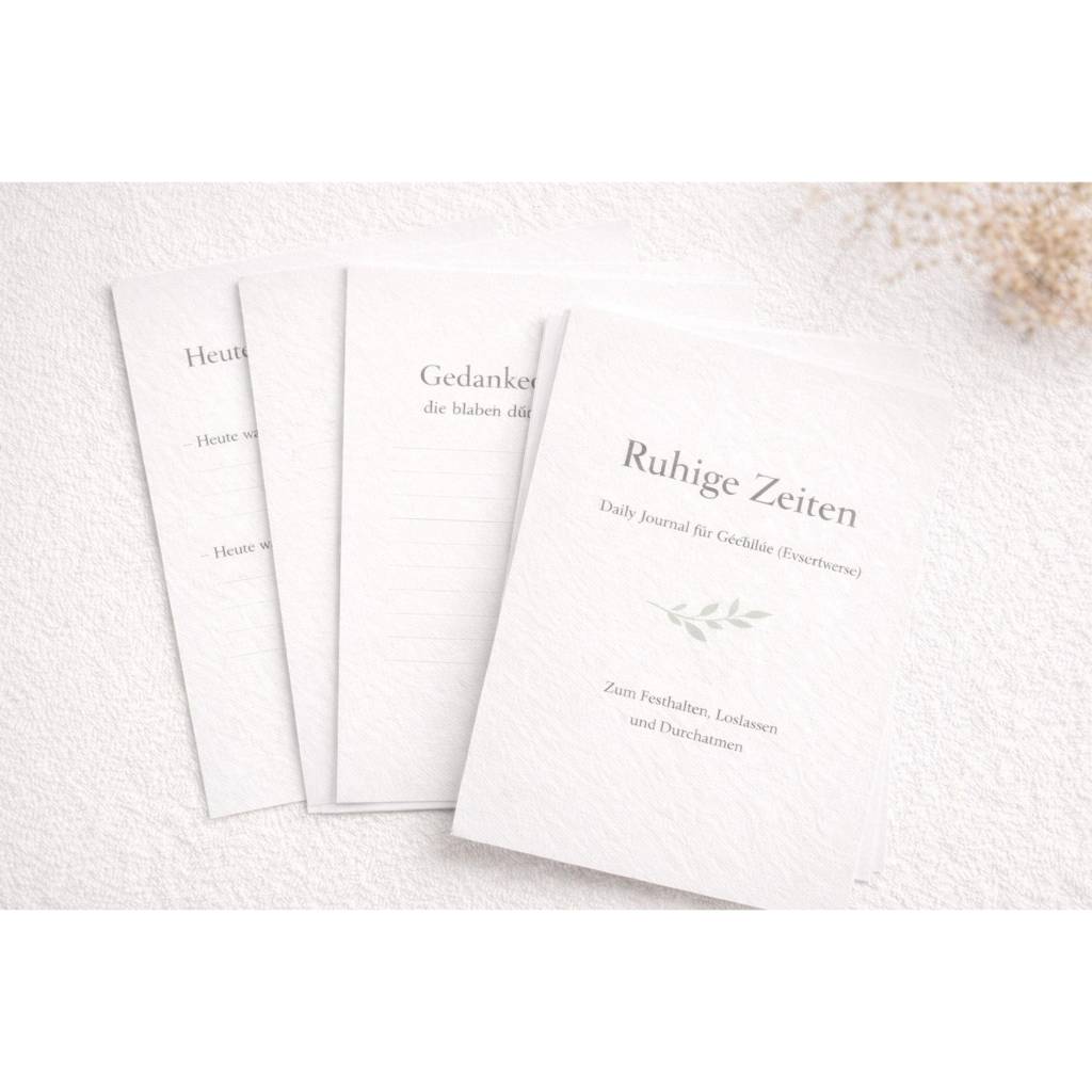 Ruhige Zeiten – Minimalistisches Daily Journal | Achtsamkeit & Gefühle Tagebuch zum Ausdrucken (PDF) Bild 1