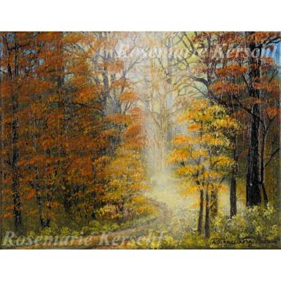 Sonne im Herbstwald – Handgemaltes Acrylbild Unikat auf Leinwand 25 x 30 cm Querformat