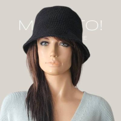 Bucket Hat, schwarz, Baumwolle, gehäkelt, Sonnenhut, Fischerhut, Eimerhut
