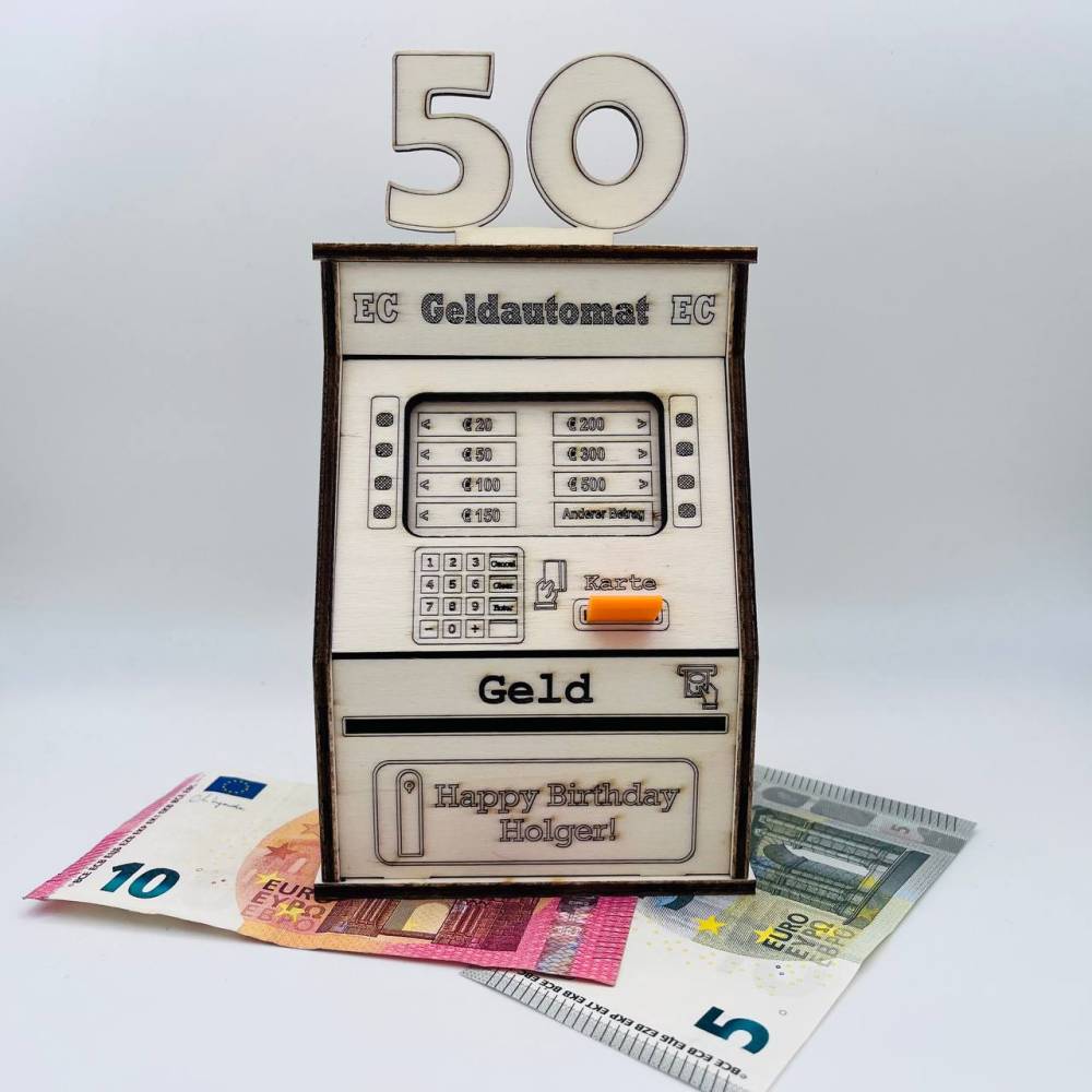 Geldgeschenk Bankautomat 2in1 - Spardose - Gruppengeschenk - personalisiert - Geburtstag - Jubiläum
