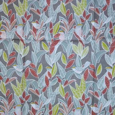 Baumwolle Blätter Vögel Taupe Bunt Reststück 50 x 140 cm