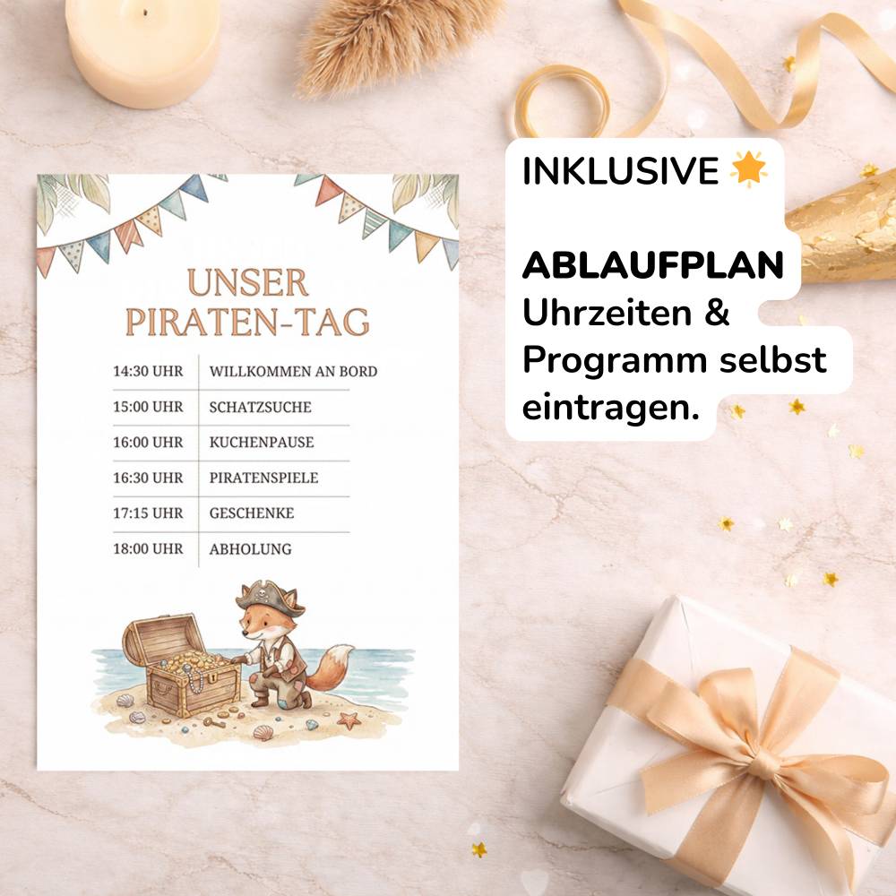 Kindergeburtstag Einladungskarte Pirat Junge | Fuchs Pirat | Canva Vorlage editierbar, WhatsApp, Druck, Urkunde, Namensk Bild 5