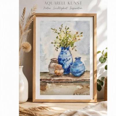 Aquarellbild die blauen Vasen
