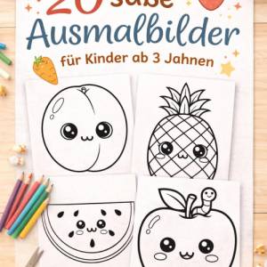 Kawaii Ausmalbilder für Kinder – 20 Obst & Gemüse Motive zum Ausdrucken (PDF