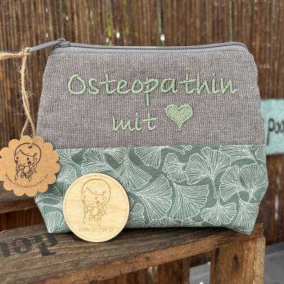 Osteopathin mit Herz // Schminktasche // Kosmetiktasche // Geschenk // Schminktäschchen // Kulturbeutel mint