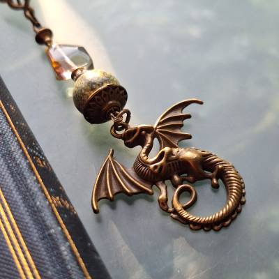 Buchzeichen Edelstein Drache Serpentin handgemachtes Lesezeichen Märchen Fantasy Geschenk Buch LZ-AB-2