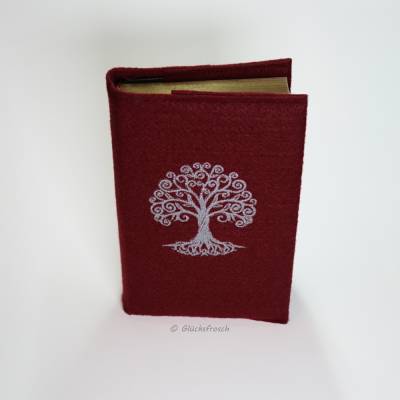 Gotteslobhülle weinrot mit Lebensbaum – Filzhülle für katholisches Gotteslob 12 x 18 cm
