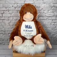 Kuscheltier Affe Einschulung 5. Klasse – Personalisiert mit Name & Datum – Geschenk Schulanfang