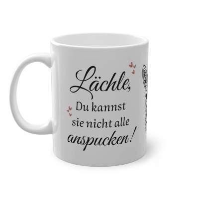 Lustige Alpaka Tasse Spruch Lächele du kannst sie nicht alle anspucken Geschenk Büro Kollegen Humor