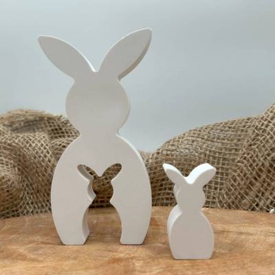 Osterhase mit Mini Hase aus Keramikpulver – moderne Osterdeko Hasenfigur Set
