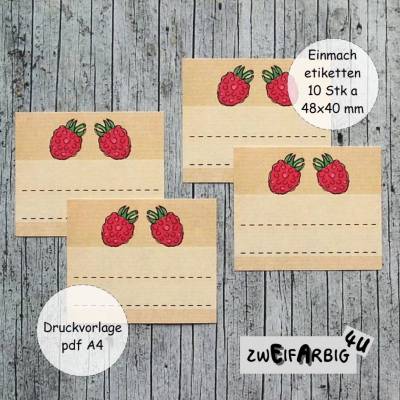 Einmachetiketten **Himbeere** pdf-Druckvorlage Etiketten zum Selberdrucken Marmelade Eingemachtes