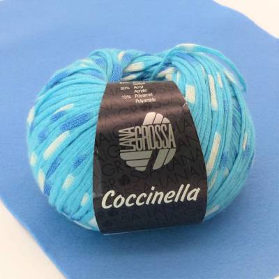 Lana Grossa-Coccinella-Strickgarn-türkisblau weiss-Baumwolle-Mischgarn-Häkelgarn-Handarbeiten-Garn-DIY-Projekte