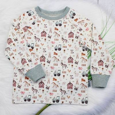 Bauernhof Langarmshirt, Longsleeve, Junge, Mädchen, Babyshirt, Tiere, Bauernhofliebe, langarm, ecru, mint, rosa
